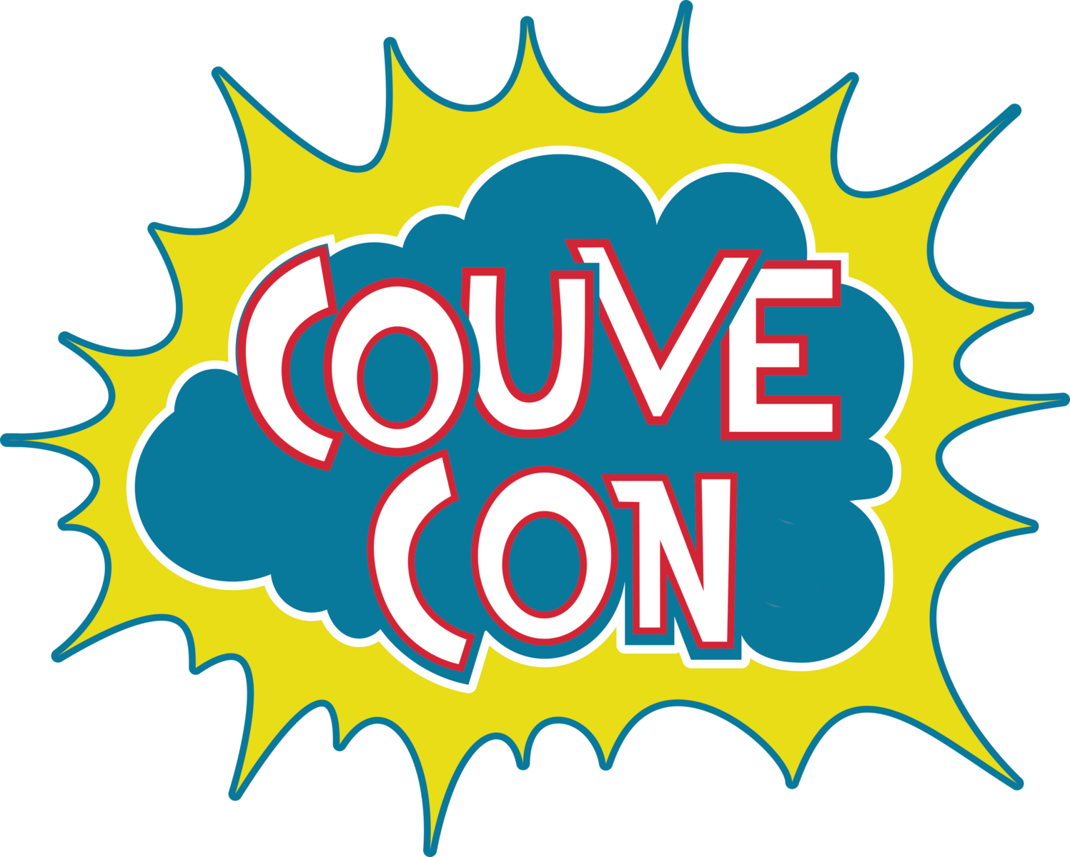 logo with couvecon on comic background