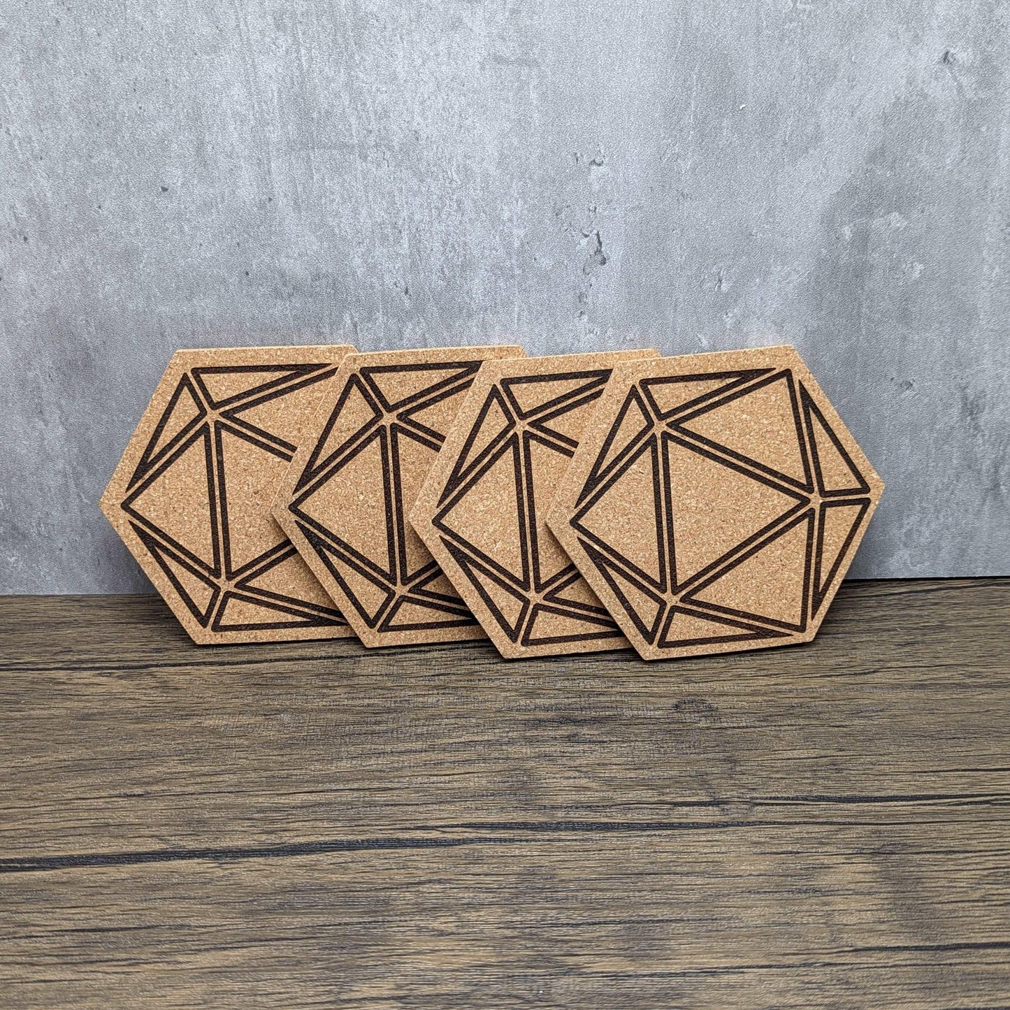 D20 Cork Coasters (set of 4) by Hexwood Forge