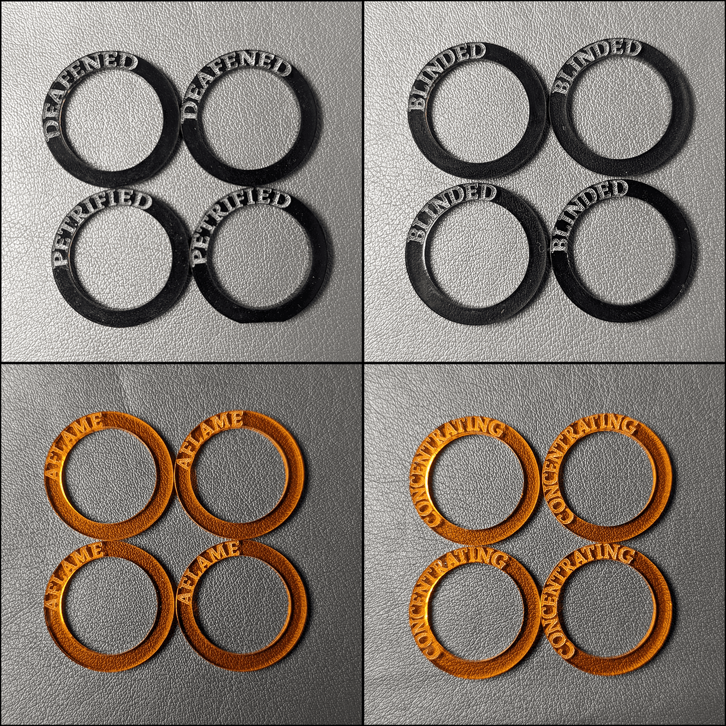 Deafened Petrified Blinded Aflame Concentrating Condition Rings / Effect Markers (72 piece set) | Tabletop RPG Accessories 5e Compatible