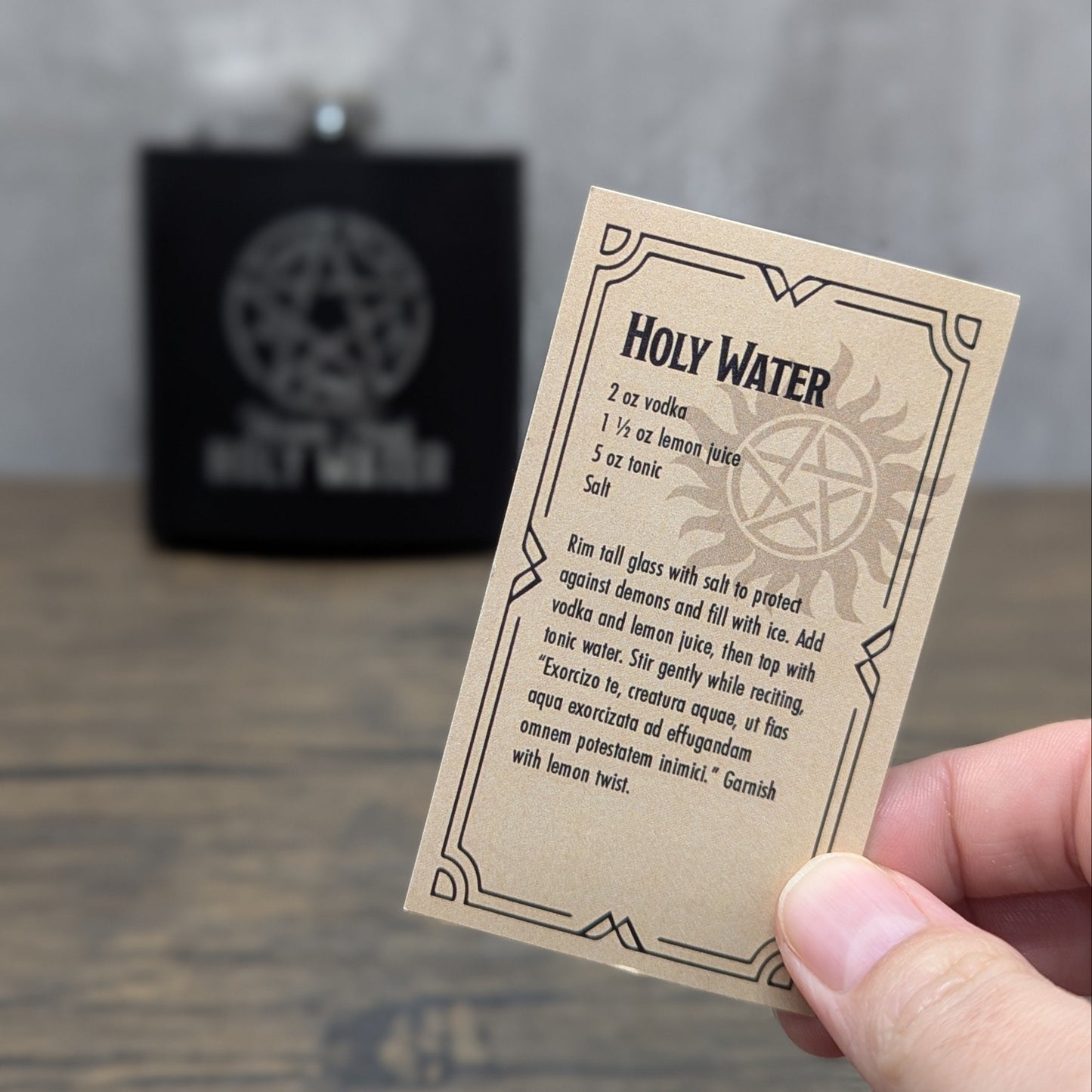 Holy Water 6oz black powder coated hip flask by Hexwood Forge