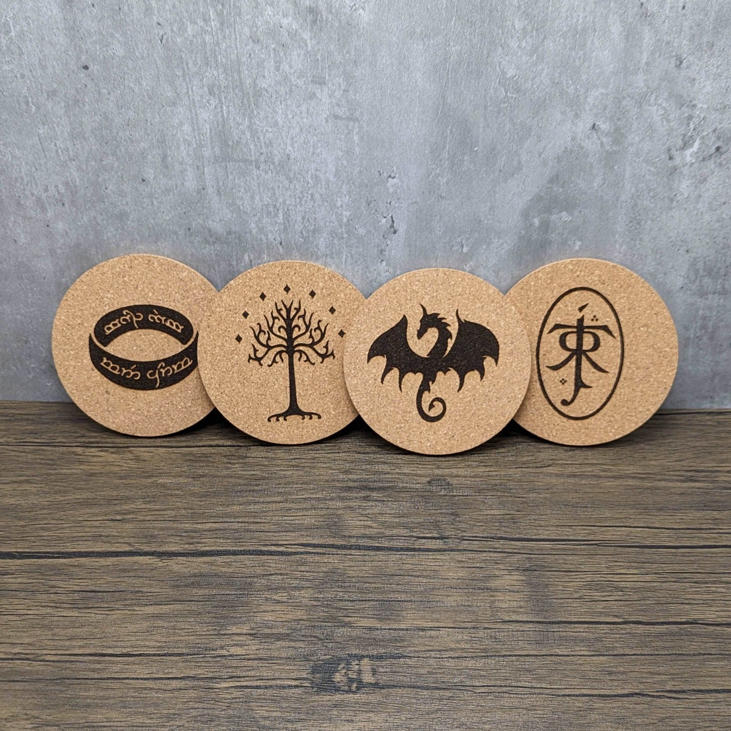 Lord of the Rings Cork Coasters (set of 4) | Nerdy Coasters - Hexwood Forge