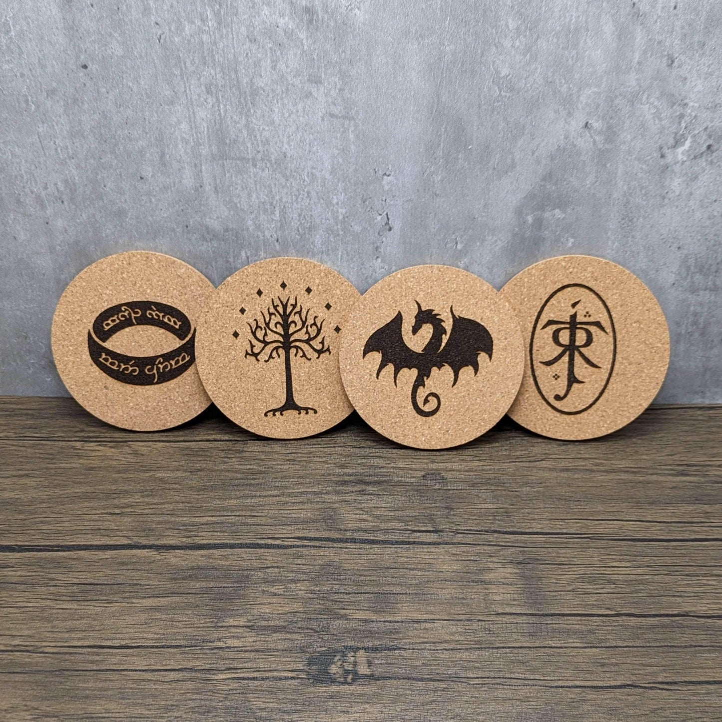 Lord of the Rings Cork Coasters (set of 4) | Nerdy Coasters - Hexwood Forge