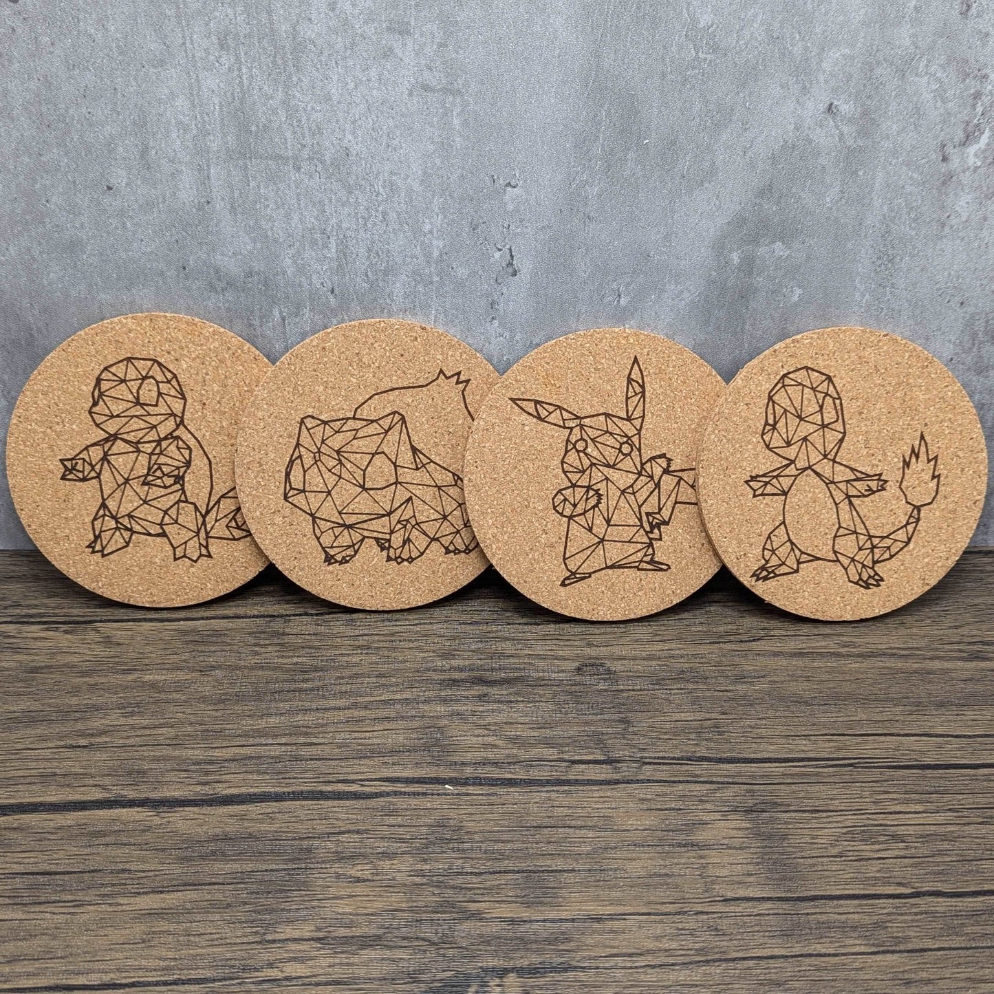 Geometric Pokémon Cork Coasters (set of 4) | Nerdy Coasters - Hexwood Forge