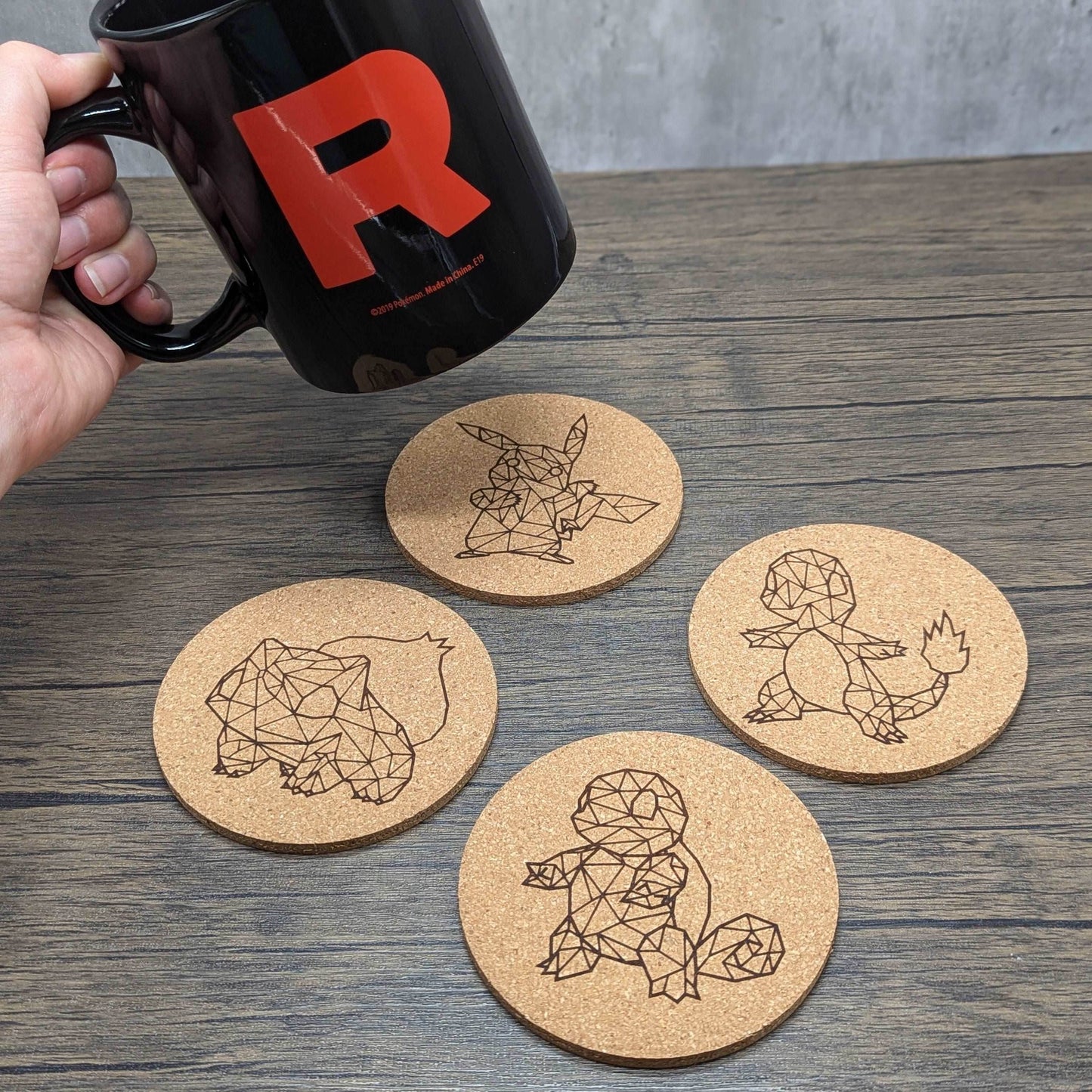 Geometric Pokémon Cork Coasters (set of 4) | Nerdy Coasters - Hexwood Forge