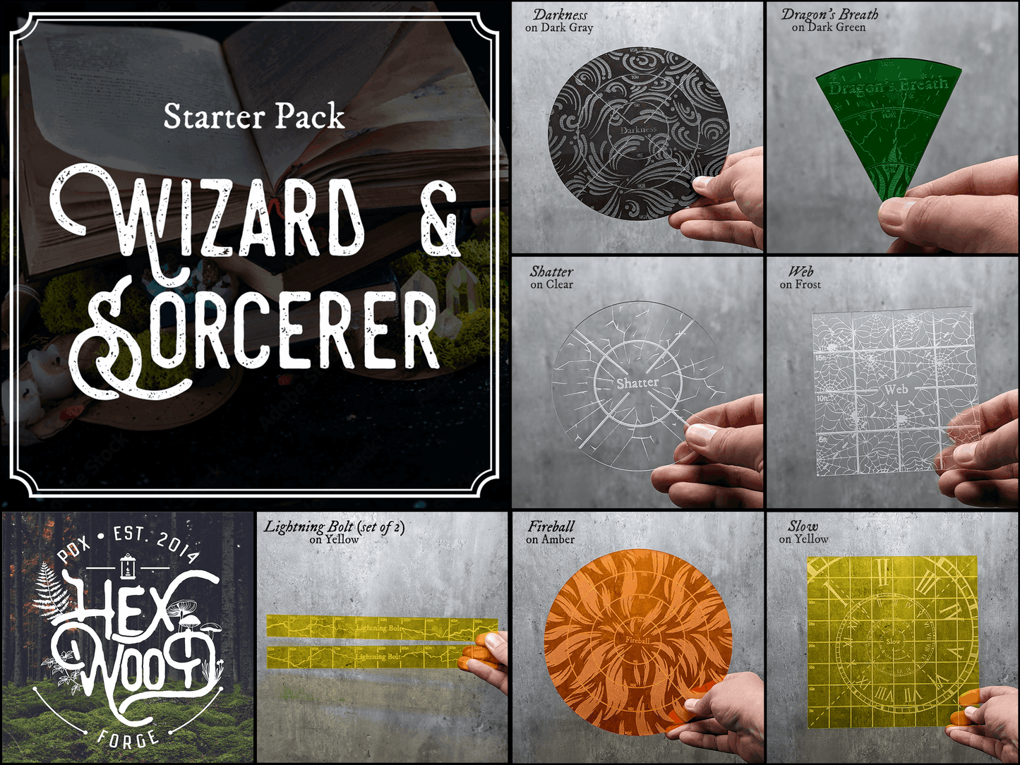 Wizard/Sorcerer Spell Template Starter Pack | Dungeons & Dragons Accessories - Hexwood Forge