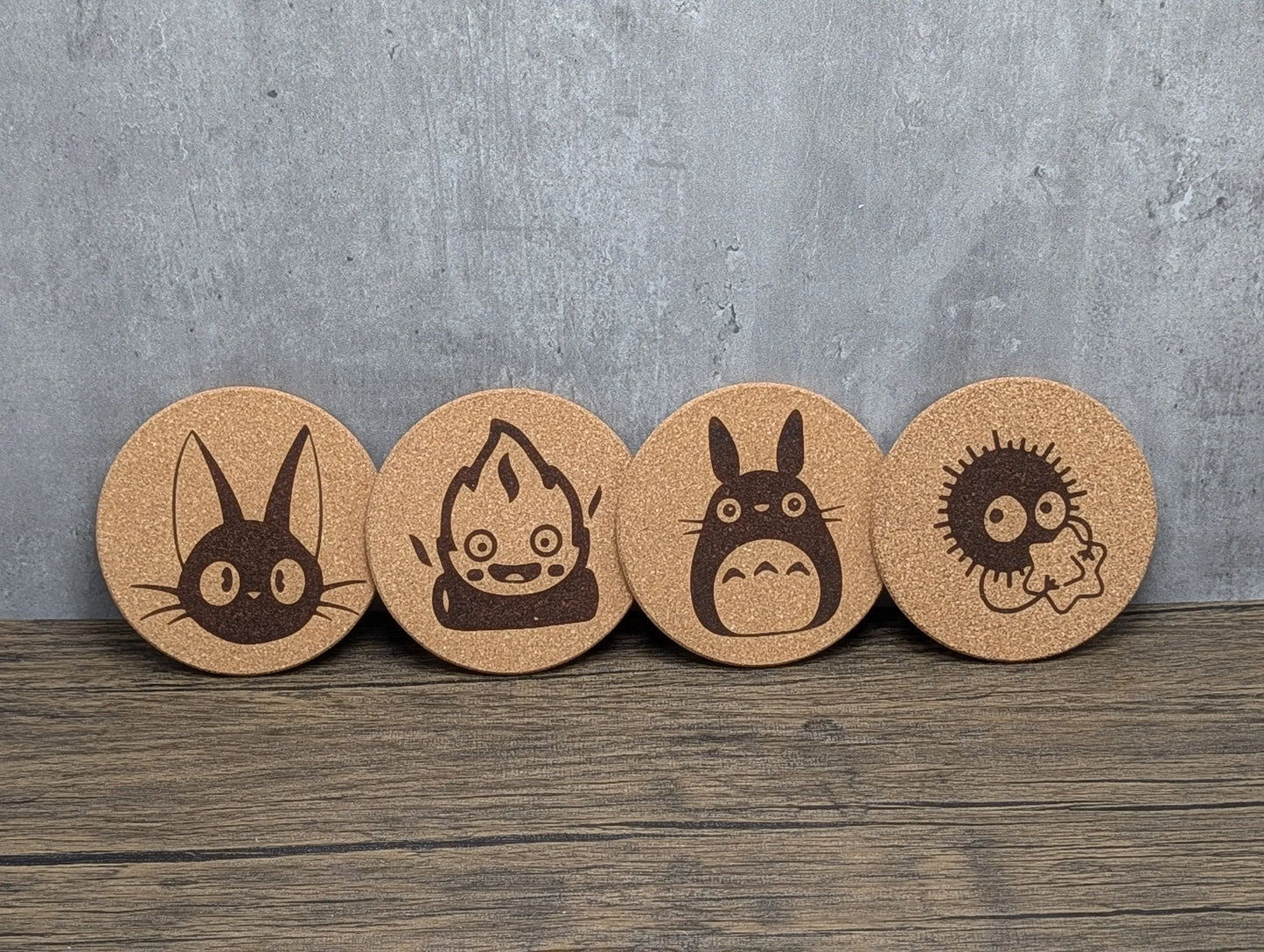 Ghibli inspired cork coasters set of four by Hexwood Forge