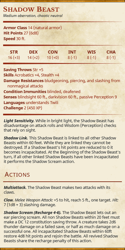 stat block for D&D 5e, Shadow Beasts (set of 2) - Legend of Zelda: Twilight Princess | Zelda Tabletop Miniature