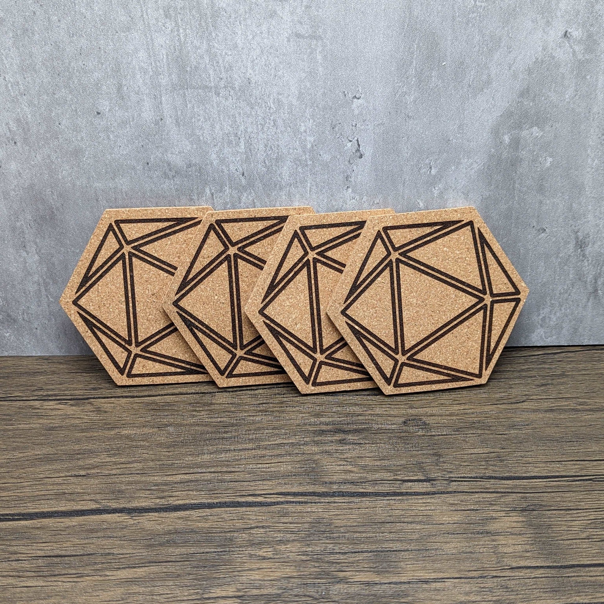 D20 Cork Coasters (set of 4) by Hexwood Forge