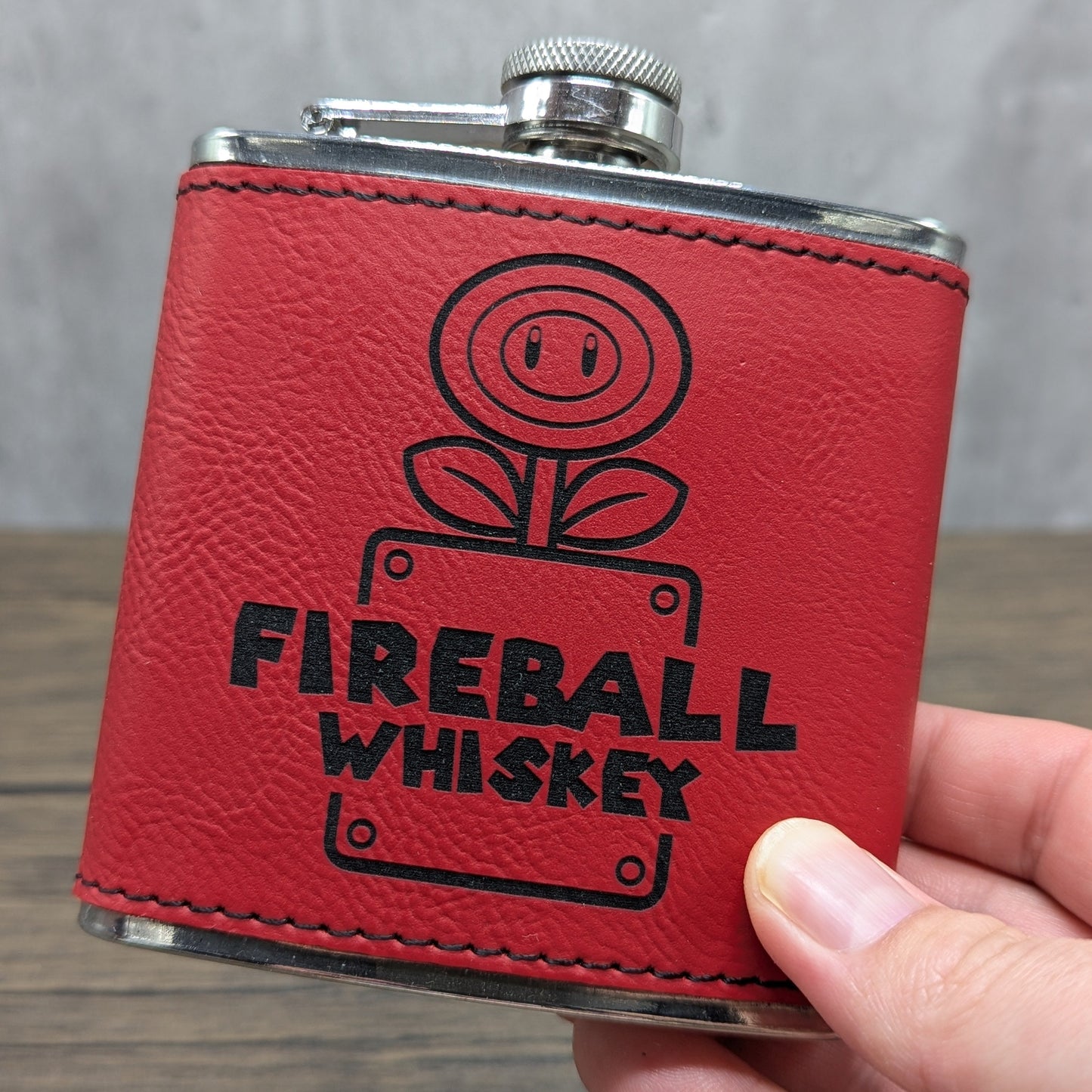 Fireball Whiskey leatherette 6oz flask by Hexwood Forge