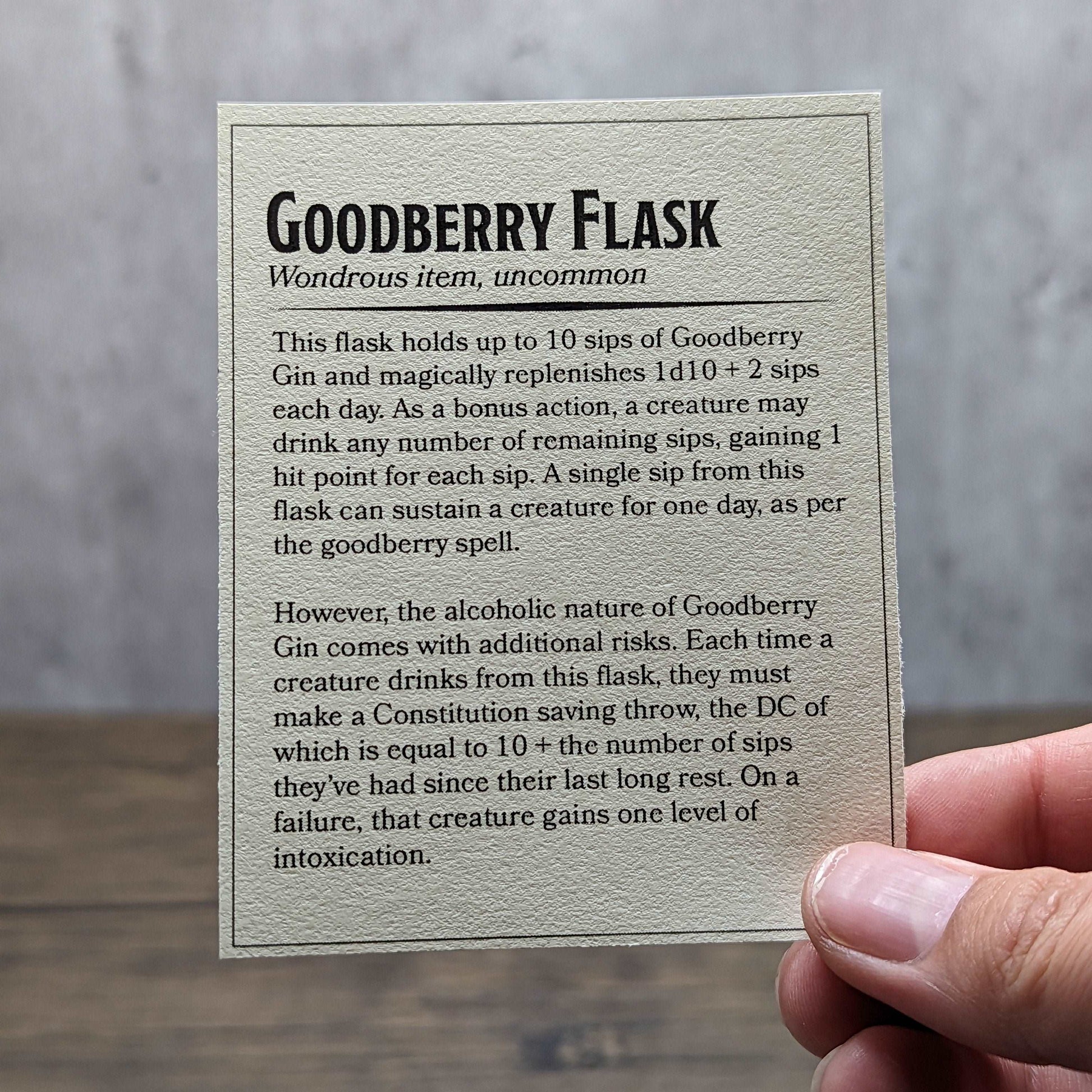 Goodberry Gin 5e Item Card - Dungeons & Dragons | Nerdy Flasks - Hexwood Forge