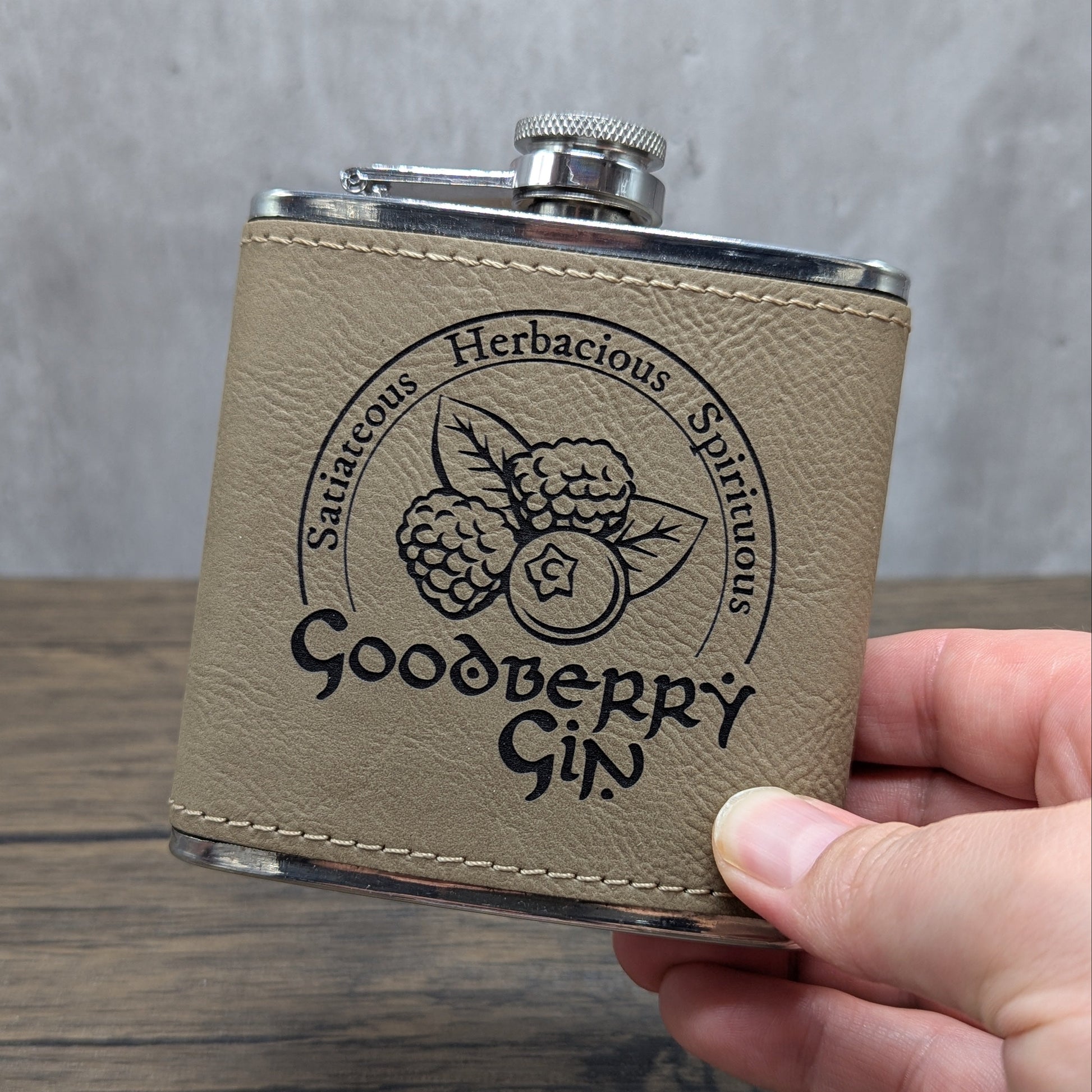 Goodberry Gin leatherette 6oz flask by Hexwood Forge