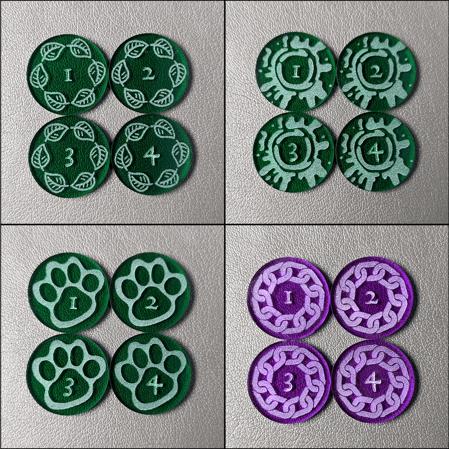 Animal Tracks and Leaves and Caustic Battle Tokens / Combat Markers (72 piece set) | Tabletop RPG Accessories