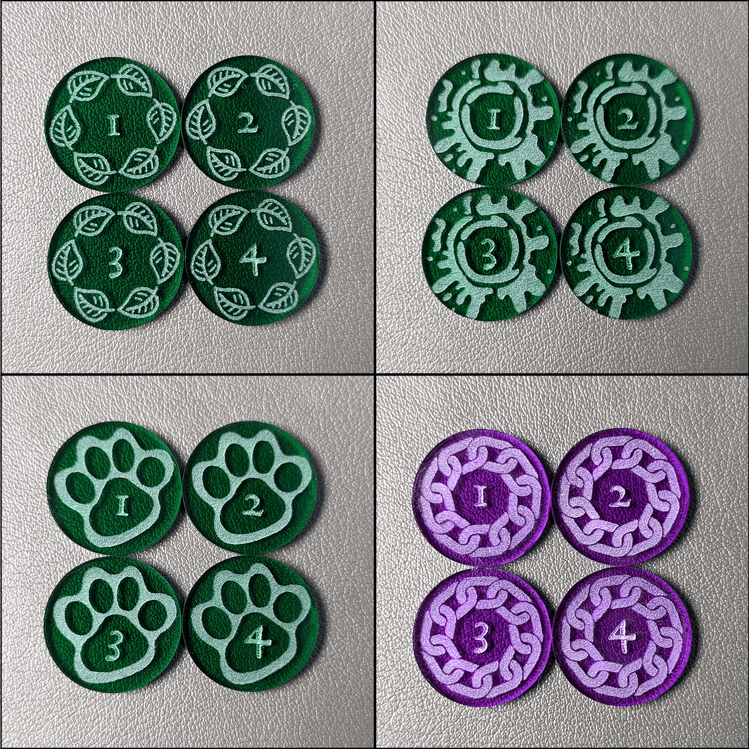 Animal Tracks and Leaves and Caustic Battle Tokens / Combat Markers (72 piece set) | Tabletop RPG Accessories