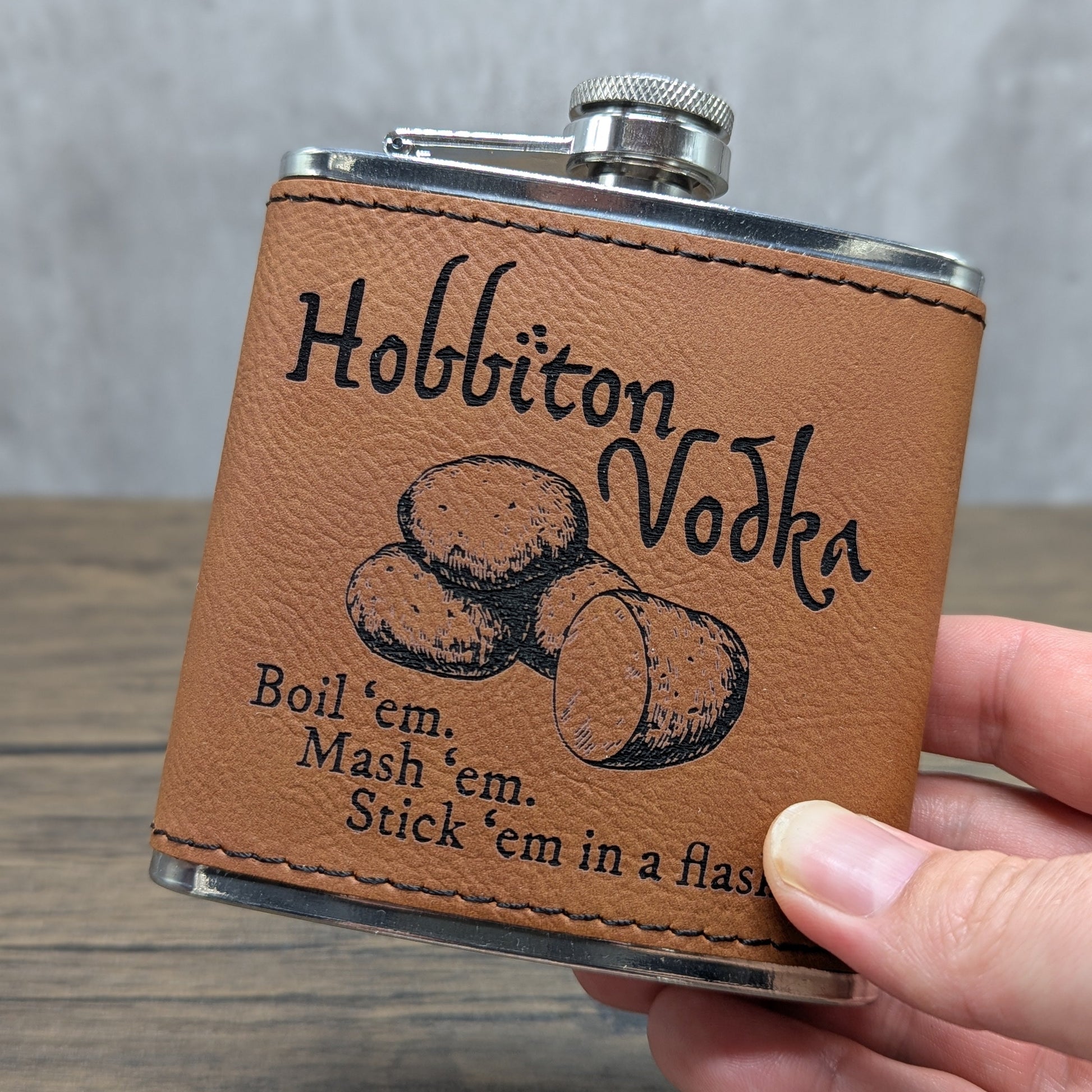 Hobbiton Vodka leatherette 6oz flask by Hexwood Forge