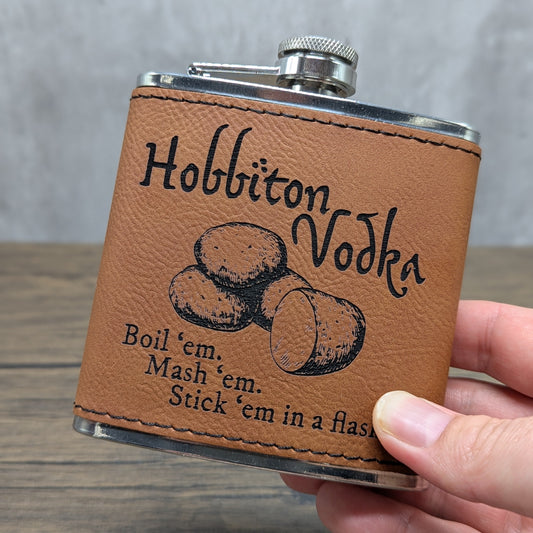 Hobbiton Vodka leatherette 6oz flask by Hexwood Forge