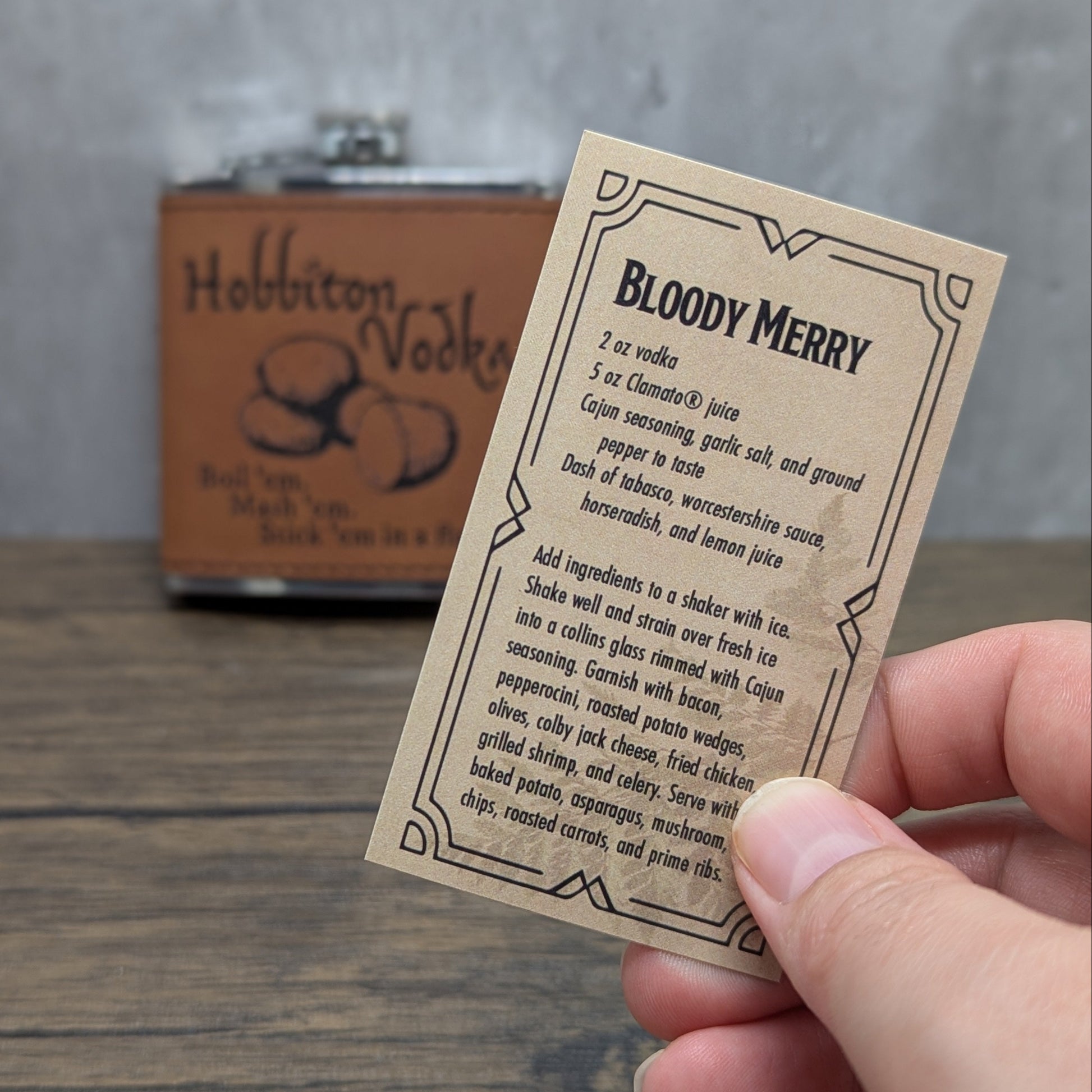 Hobbiton Vodka leatherette 6oz flask by Hexwood Forge