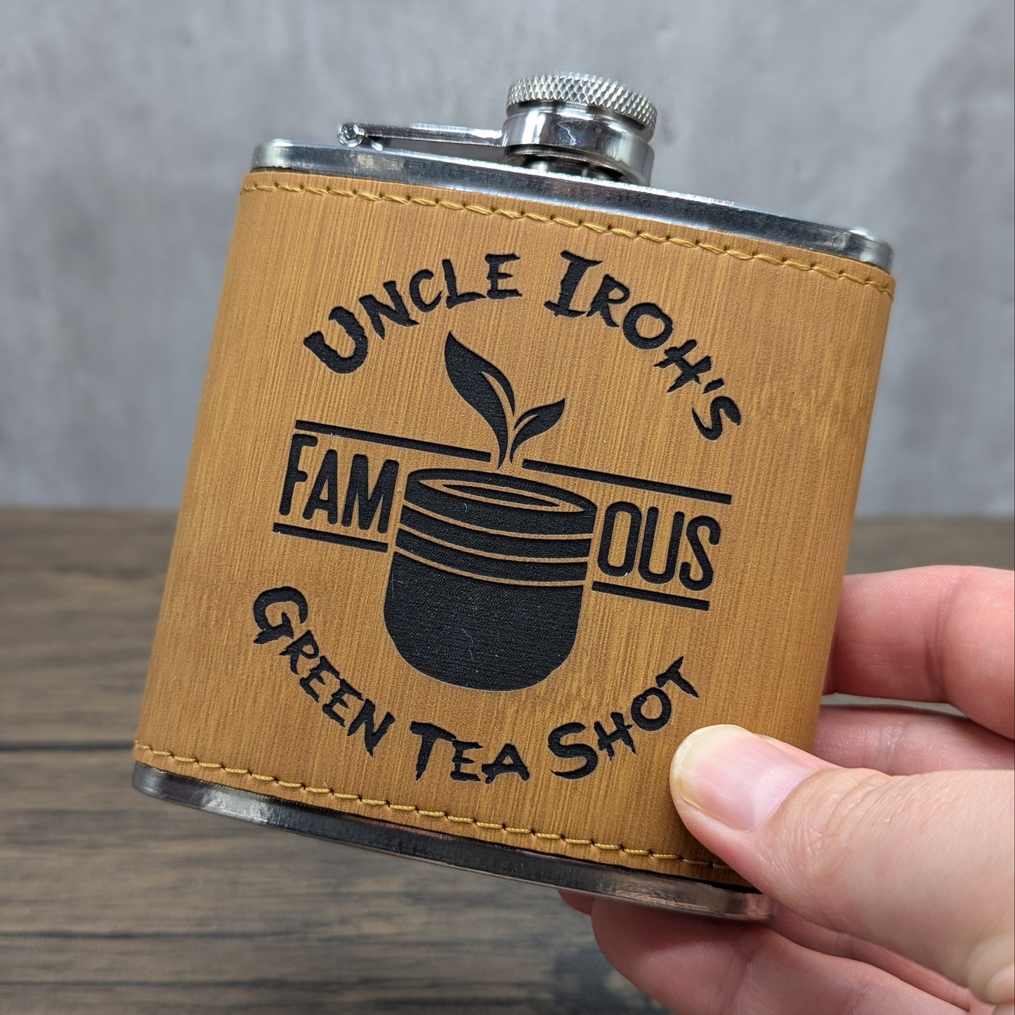 Iroh's Green Tea Shot leatherette 6oz flask by Hexwood Forge