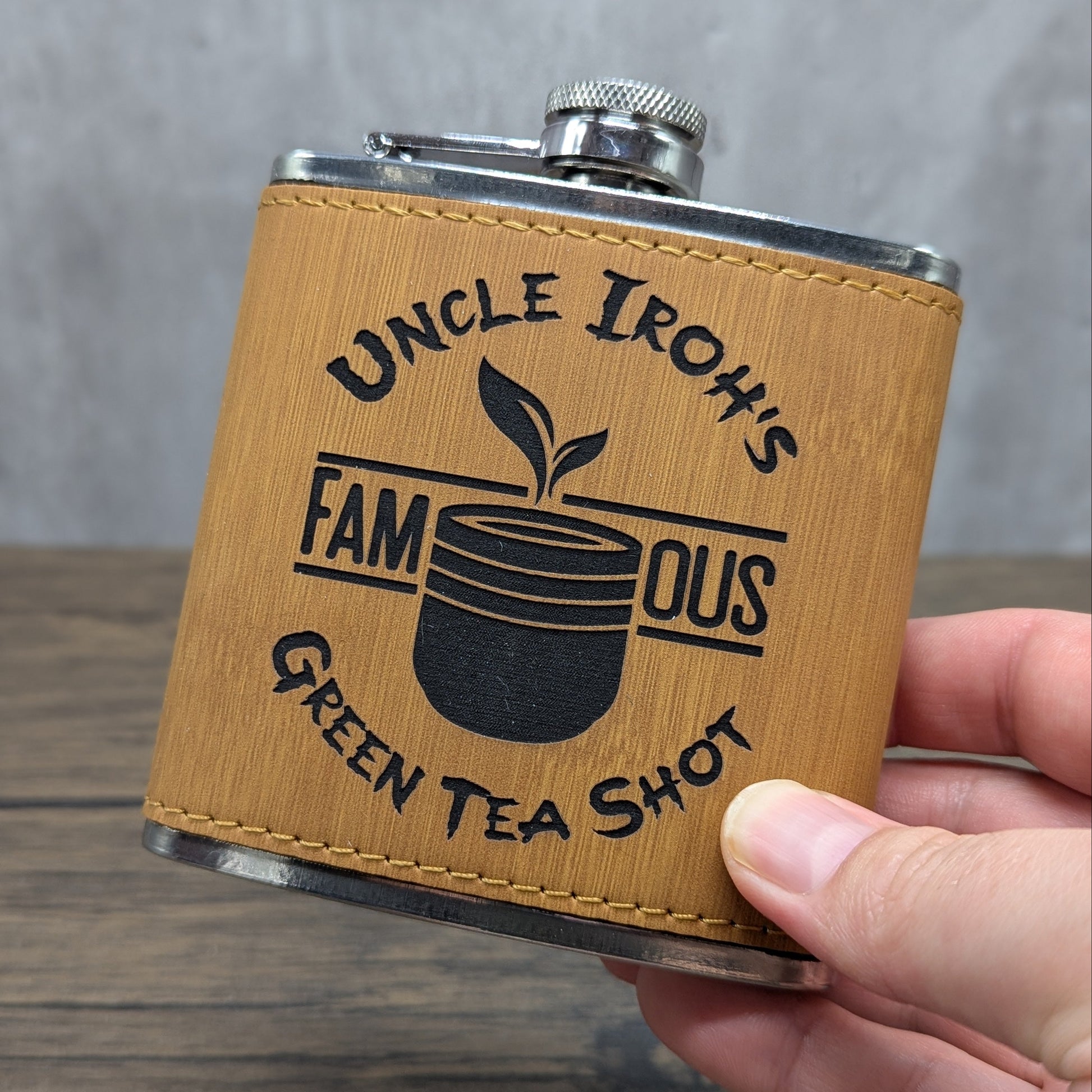 Iroh's Green Tea Shot leatherette 6oz flask by Hexwood Forge