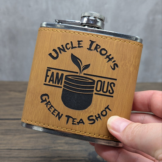 Iroh's Green Tea Shot leatherette 6oz flask by Hexwood Forge