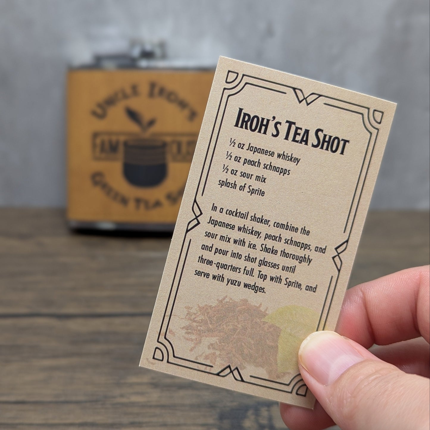 Iroh's Green Tea Shot leatherette 6oz flask by Hexwood Forge