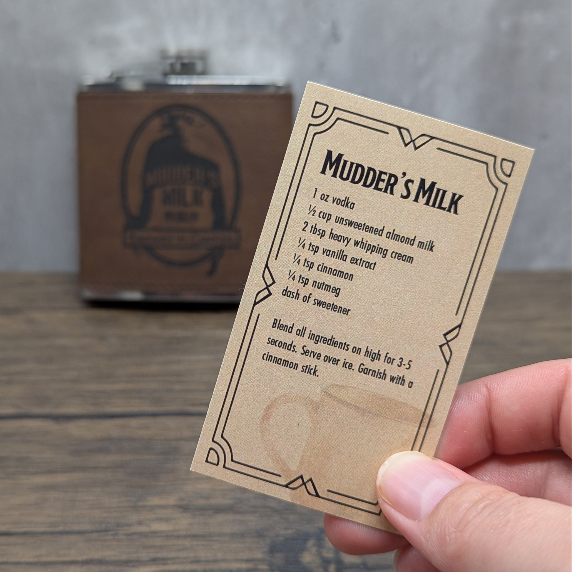 Mudder's Milk leatherette 6oz flask by Hexwood Forge