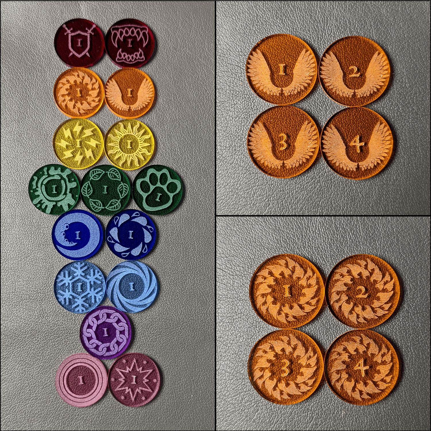 Wings and Fire Battle Tokens / Combat Markers (72 piece set) | Tabletop RPG Accessories