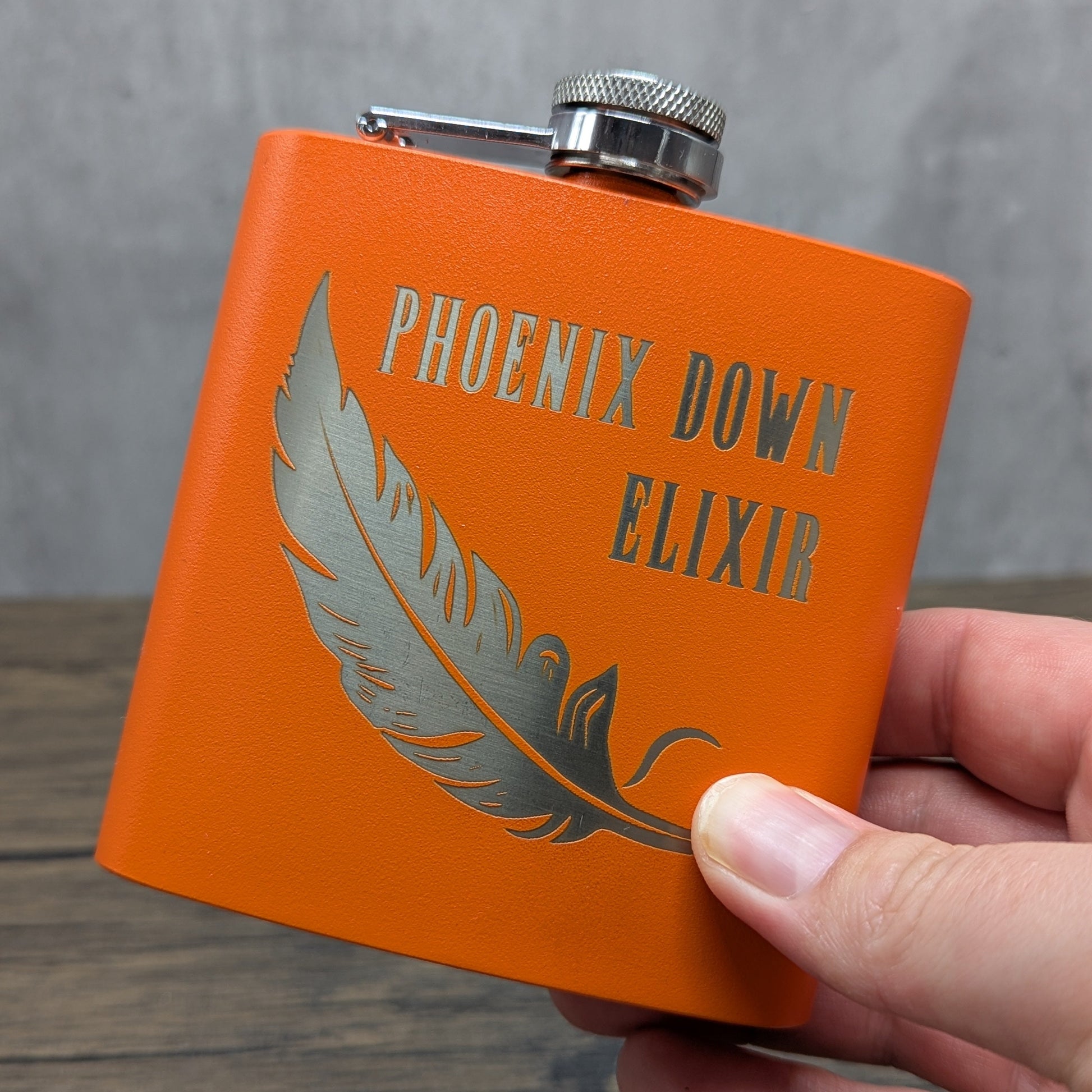 Phoenix Down leatherette 6oz flask by Hexwood Forge