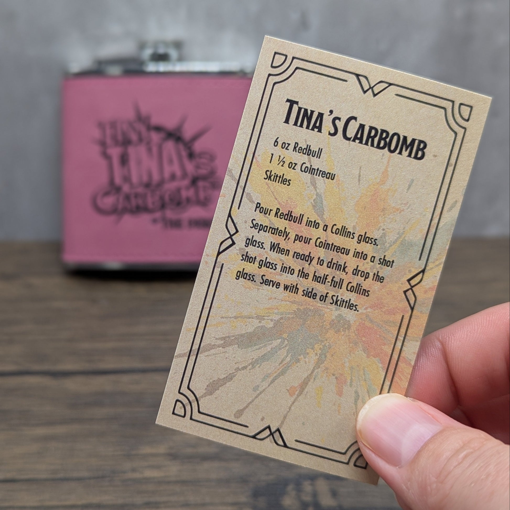 Tiny Tina's Carbomb leatherette 6oz flask by Hexwood Forge