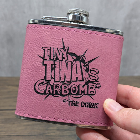 Tiny Tina's Carbomb leatherette 6oz flask by Hexwood Forge