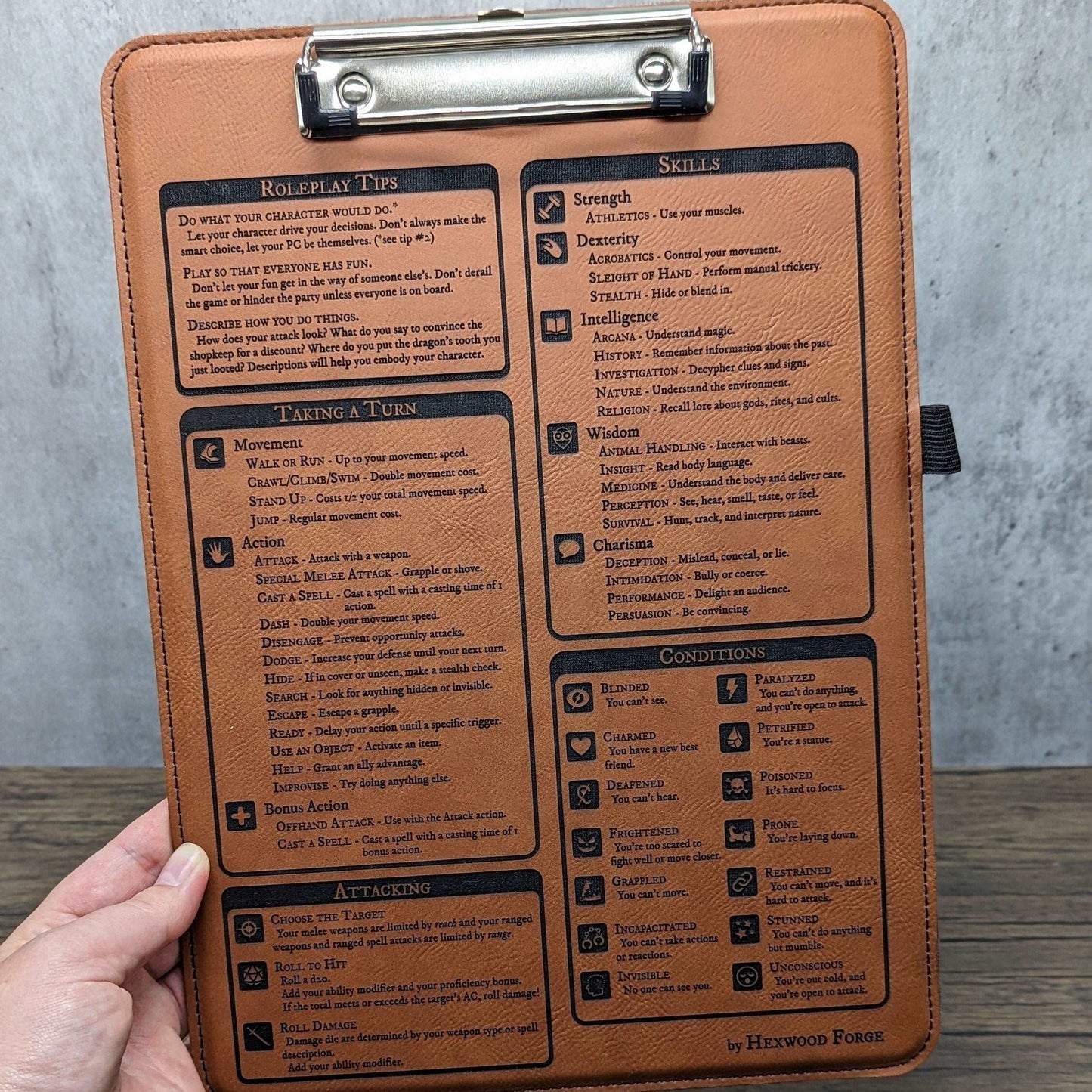 Front, Dungeons & Dragons Rules and Reference Leatherette Clipboard | 5e D&D Beginner Tools