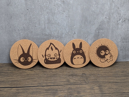 Ghibli inspired cork coasters set of four by Hexwood Forge