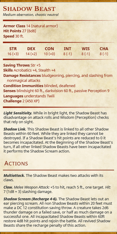 stat block for D&D 5e, Shadow Beasts (set of 2) - Legend of Zelda: Twilight Princess | Zelda Tabletop Miniature